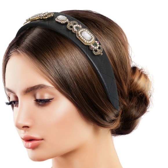 🛍🆕 BLING HEADBAND BLACK EMBELLISHED CRYSTAL RHINESTONE HEADBAND - Picture 6 of 6